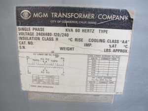 MGM TRANSFORMER COMPANY, POWER SUPPLY. LOADING & HANDLING FEE $15-4116